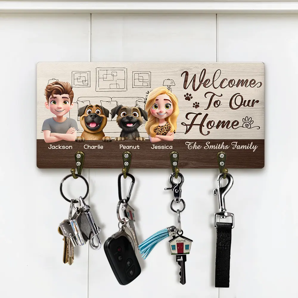 3D Effect Home Sweet Home - Personalized Wood Key Holder - Image 2
