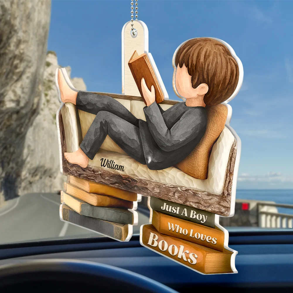 3D Effect Just A Girl Who Loves Books - Personalized Acrylic Car Hanger - Image 2