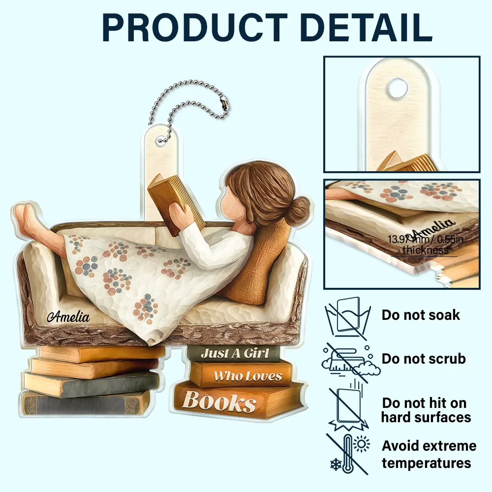 3D Effect Just A Girl Who Loves Books - Personalized Acrylic Car Hanger - Image 5