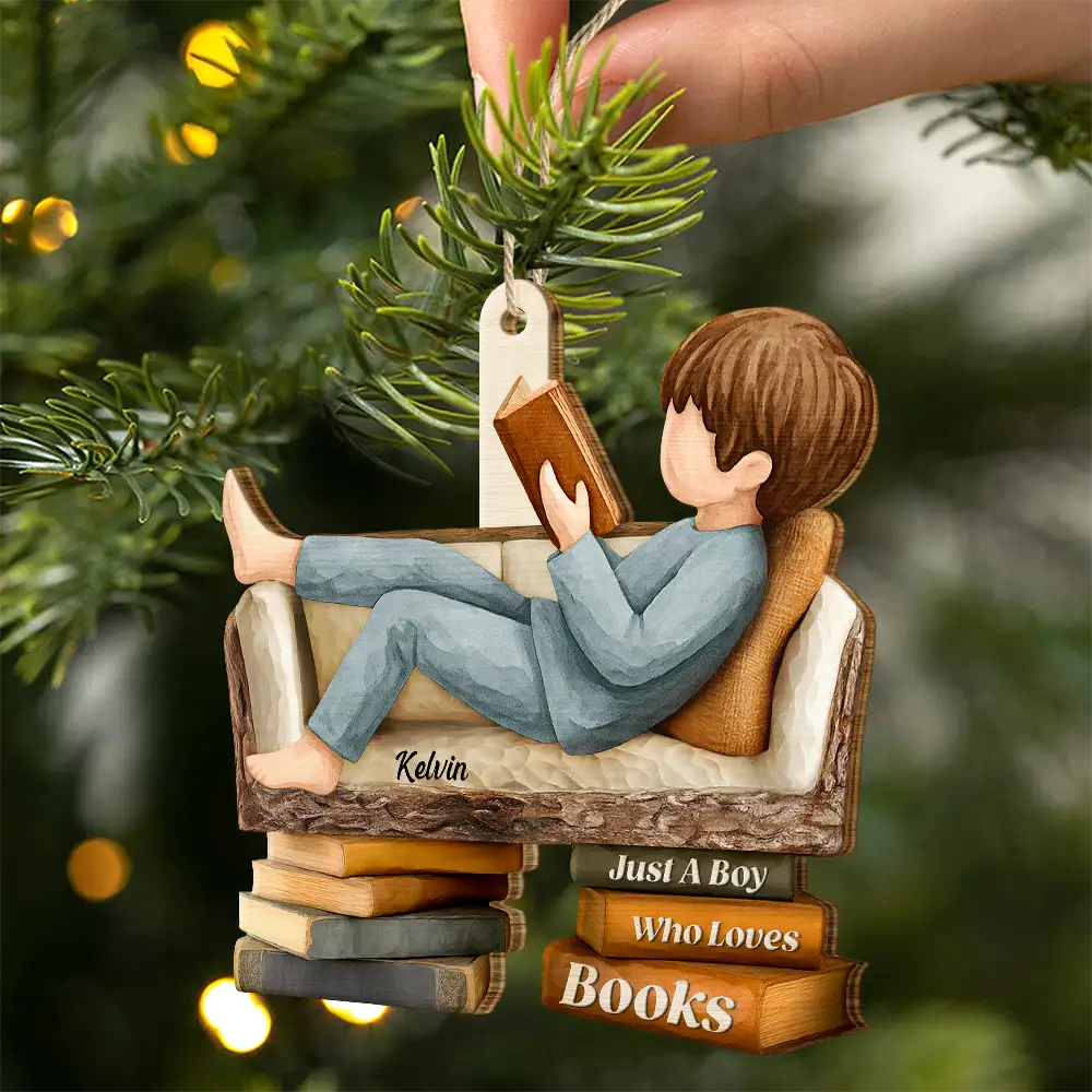 3D Effect Just A Girl Who Loves Books - Personalized Custom Shaped Wooden Ornament - Image 2