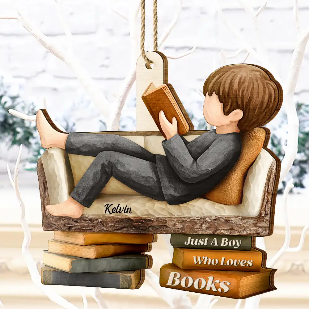 3D Effect Just A Girl Who Loves Books - Personalized Custom Shaped Wooden Ornament - Image 4