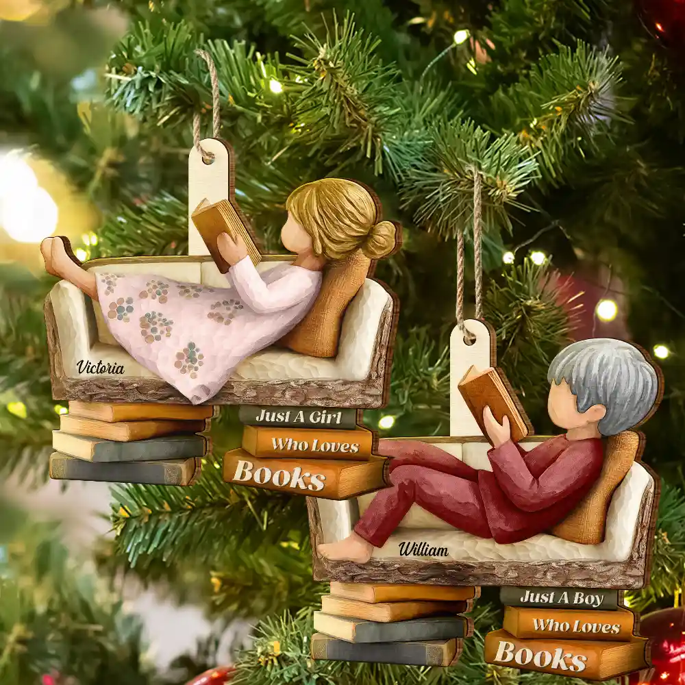 3D Effect Just A Girl Who Loves Books - Personalized Custom Shaped Wooden Ornament - Image 6