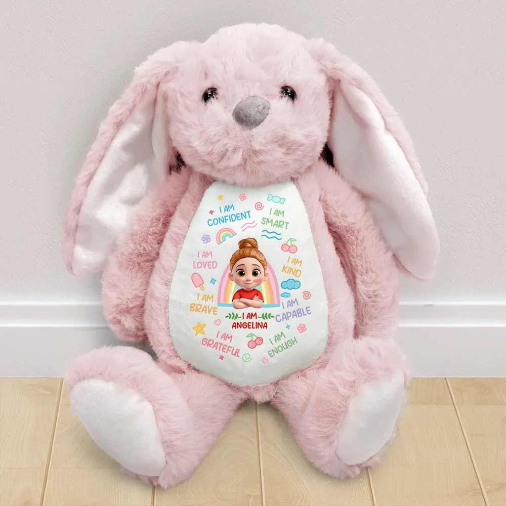 3D Effect Kid Baby I Am Kind I Am Smart - Personalized Soft Toy Bunny - Image 2