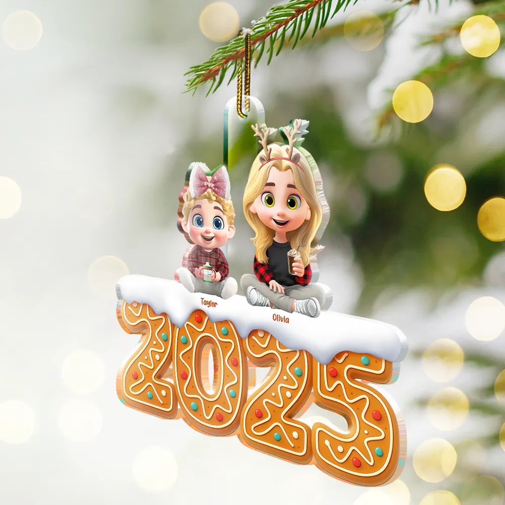 3D Effect Kid Baby Sitting Christmas Gingerbread - Personalized Custom Shaped Acrylic Ornament - Image 2