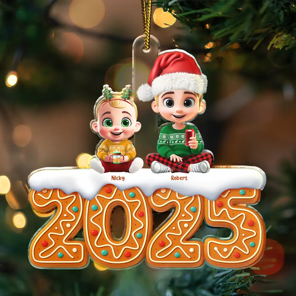 3D Effect Kid Baby Sitting Christmas Gingerbread - Personalized Custom Shaped Acrylic Ornament - Image 3