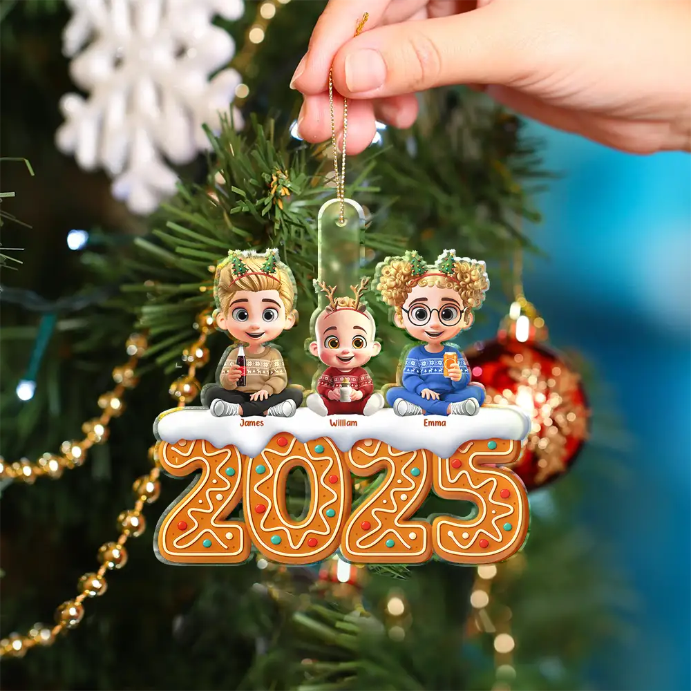 3D Effect Kid Baby Sitting Christmas Gingerbread - Personalized Custom Shaped Acrylic Ornament - Image 4
