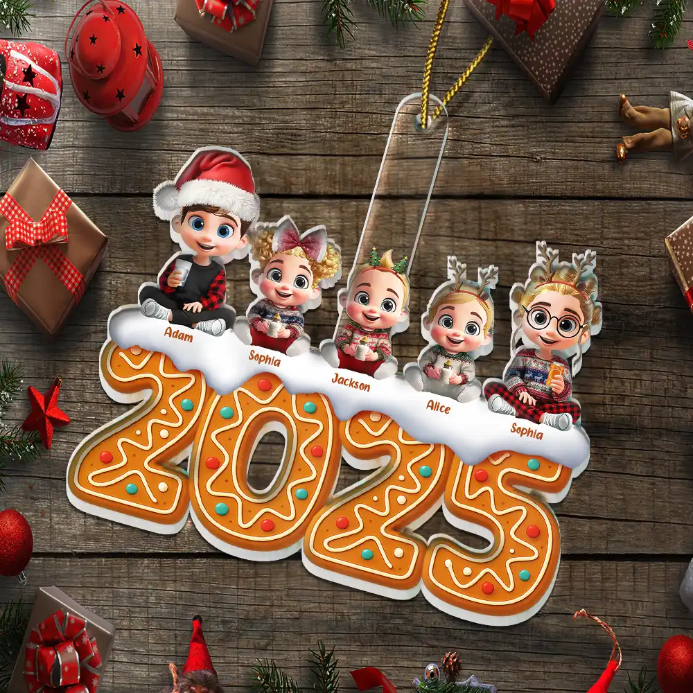 3D Effect Kid Baby Sitting Christmas Gingerbread - Personalized Custom Shaped Acrylic Ornament - Image 5