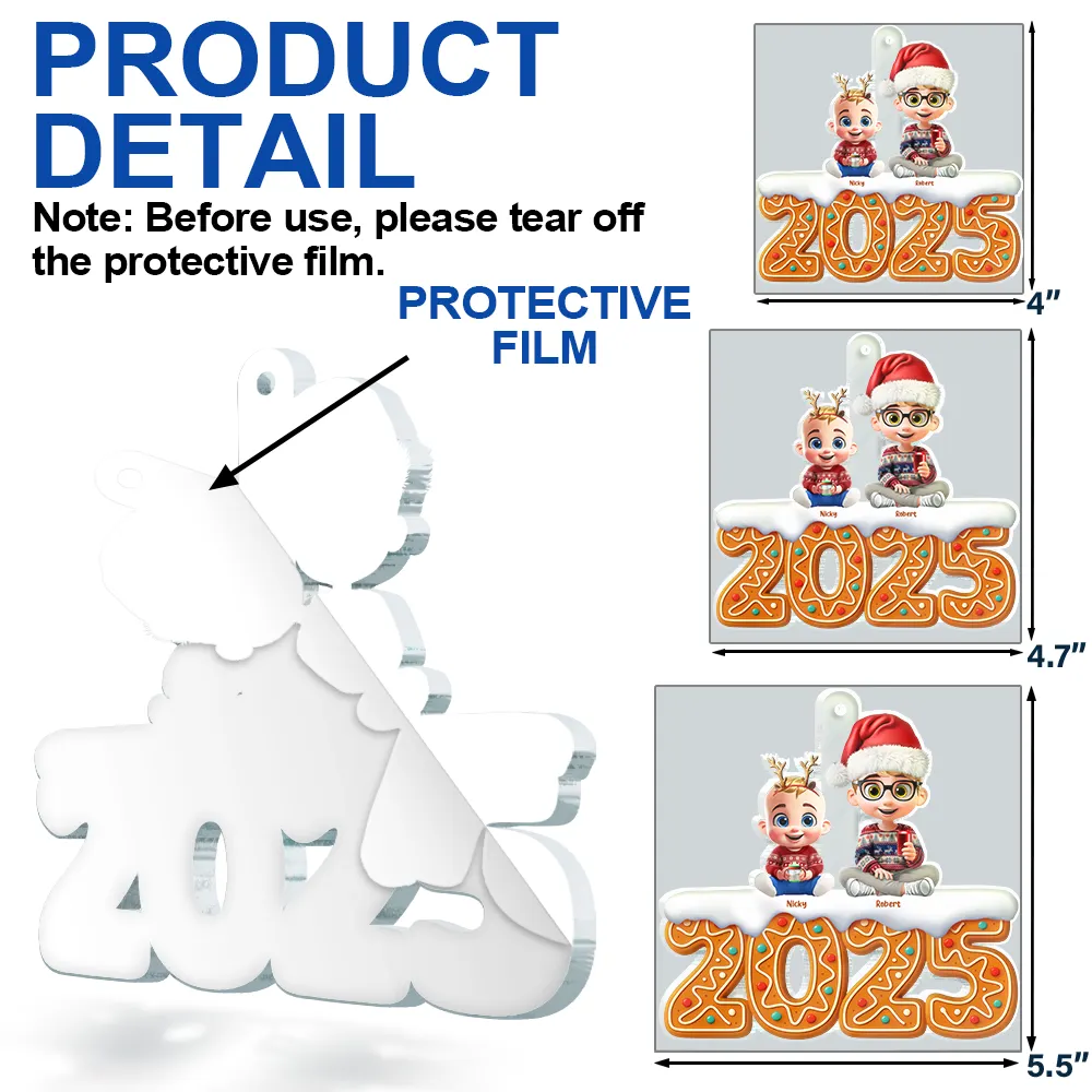 3D Effect Kid Baby Sitting Christmas Gingerbread - Personalized Custom Shaped Acrylic Ornament - Image 6