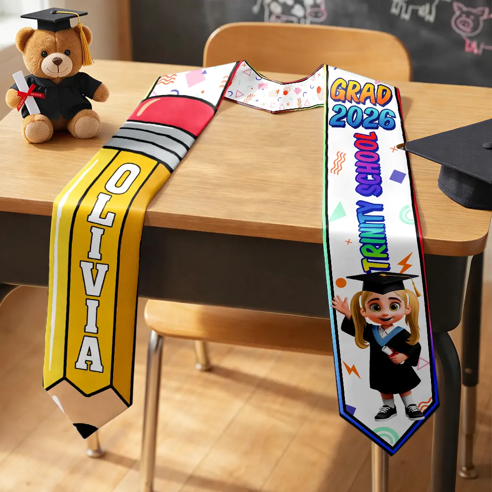 3D Effect Kid Graduation Kindergarten Preschool - Personalized Kid Graduation Stole - Image 2