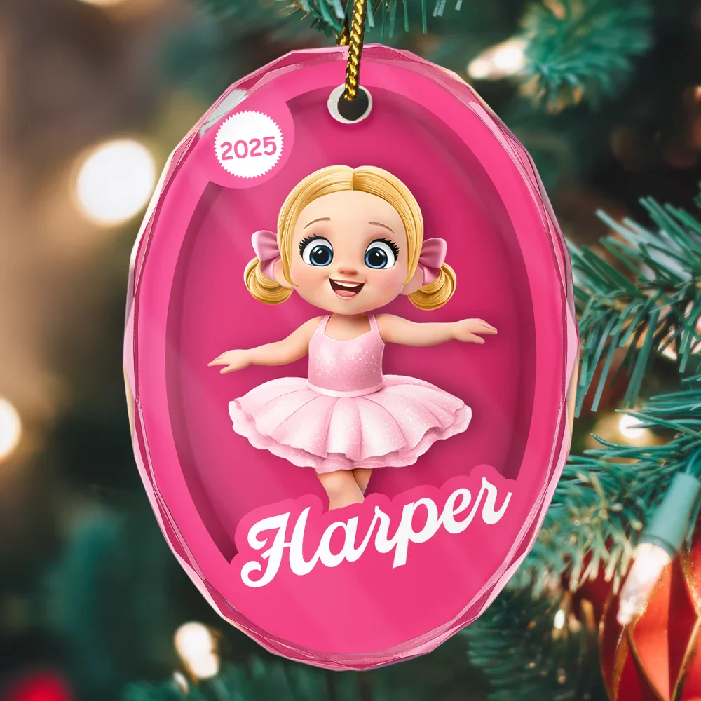 3D Effect Kid In Toy Box - Personalized Oval Glass Ornament - Image 2