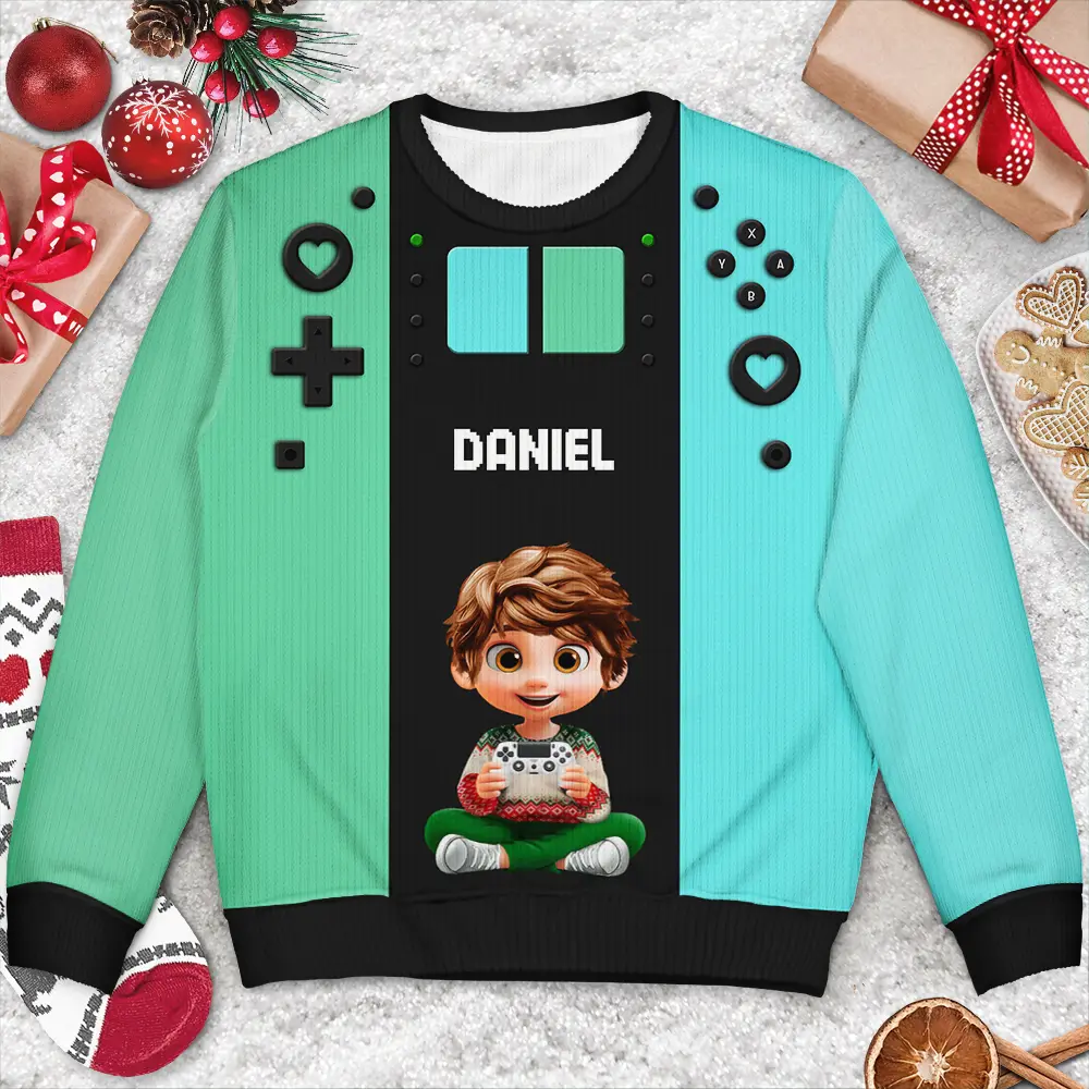 3D Effect Kids Gamer - Personalized Unisex Ugly Sweater - Image 3