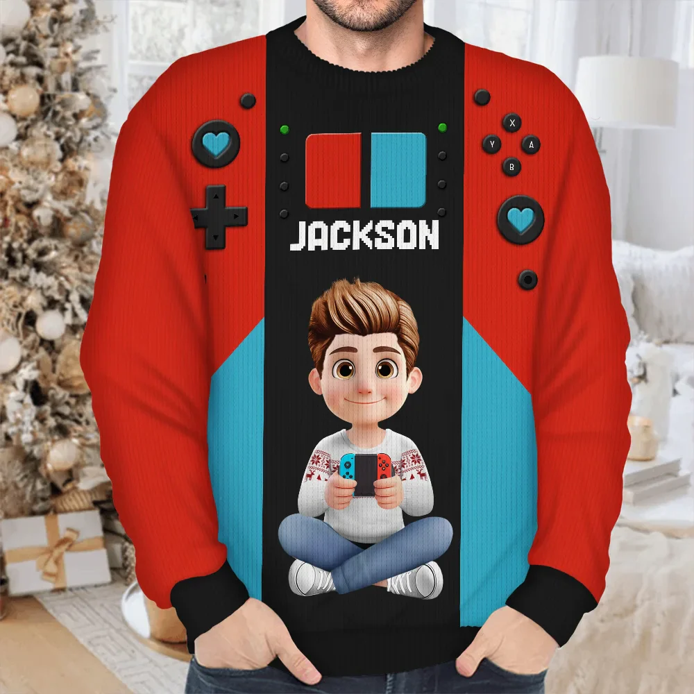 3D Effect Kids Gamer - Personalized Unisex Ugly Sweater - Image 4