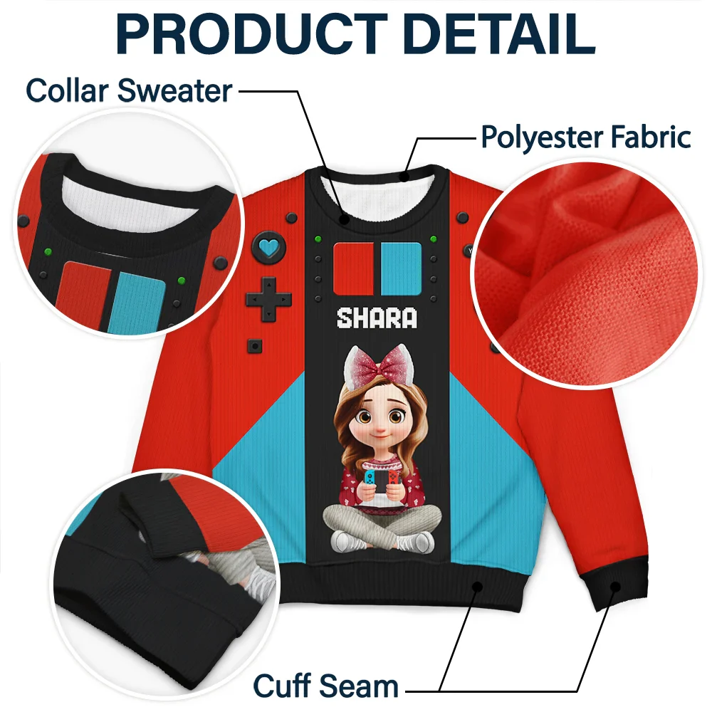 3D Effect Kids Gamer - Personalized Unisex Ugly Sweater - Image 6