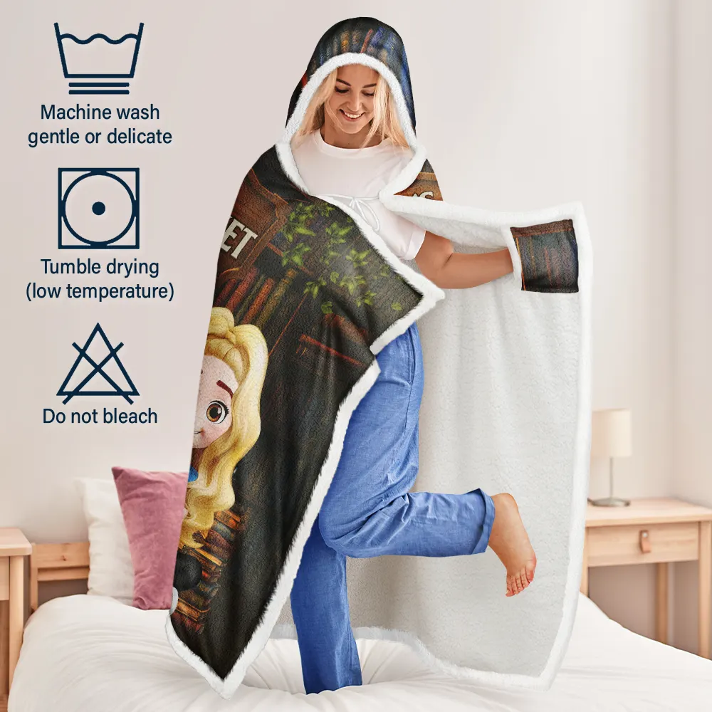 3D Effect Man Woman Reading Blanket - Personalized Wearable Hooded Blanket - Image 5
