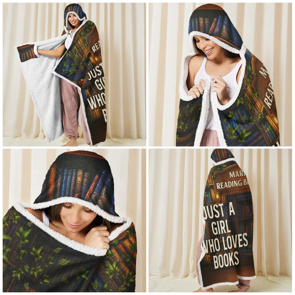 3D Effect Man Woman Reading Blanket - Personalized Wearable Hooded Blanket - Image 6