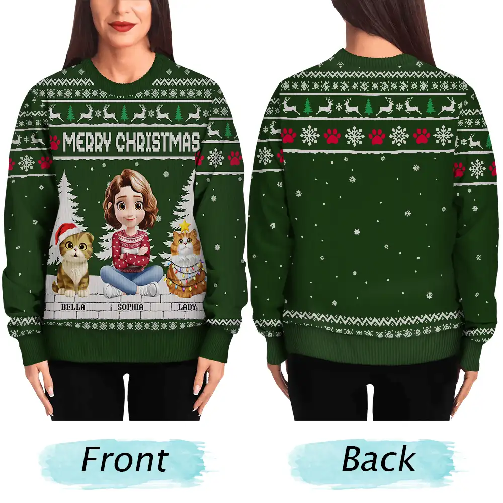 3D Effect Meowy Catmas - Personalized Unisex Ugly Sweater - Image 5