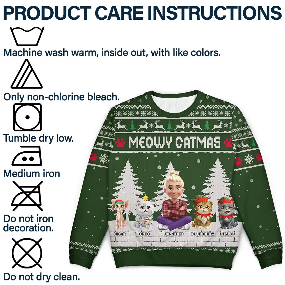 3D Effect Meowy Catmas - Personalized Unisex Ugly Sweater - Image 7