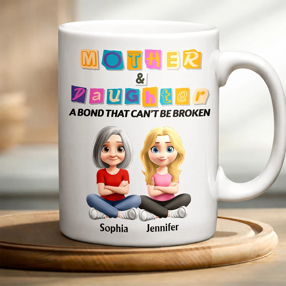 3D Effect Mother And Daughter Paper Cut Letters - Personalized Mug