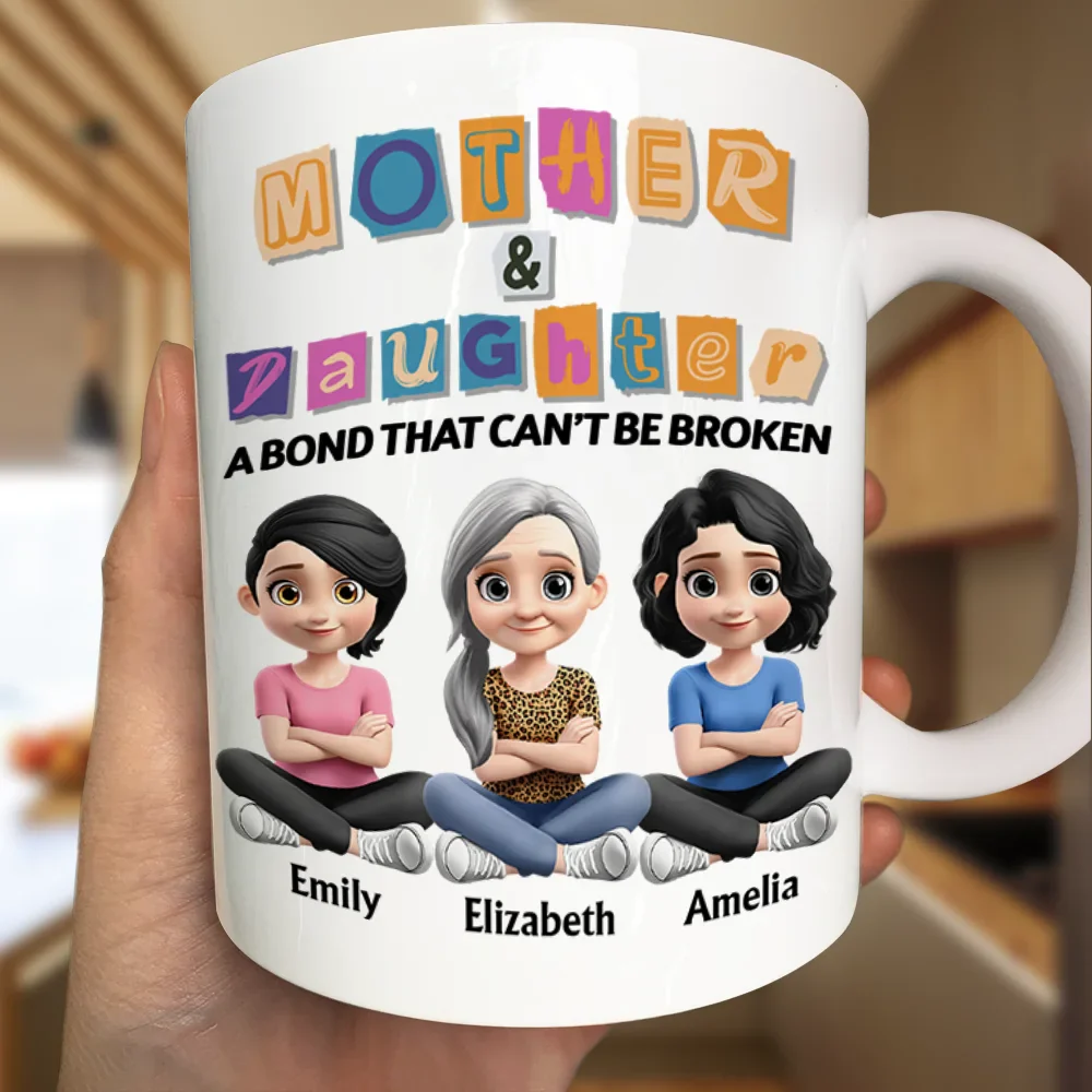 3D Effect Mother And Daughter Paper Cut Letters - Personalized Mug - Image 3