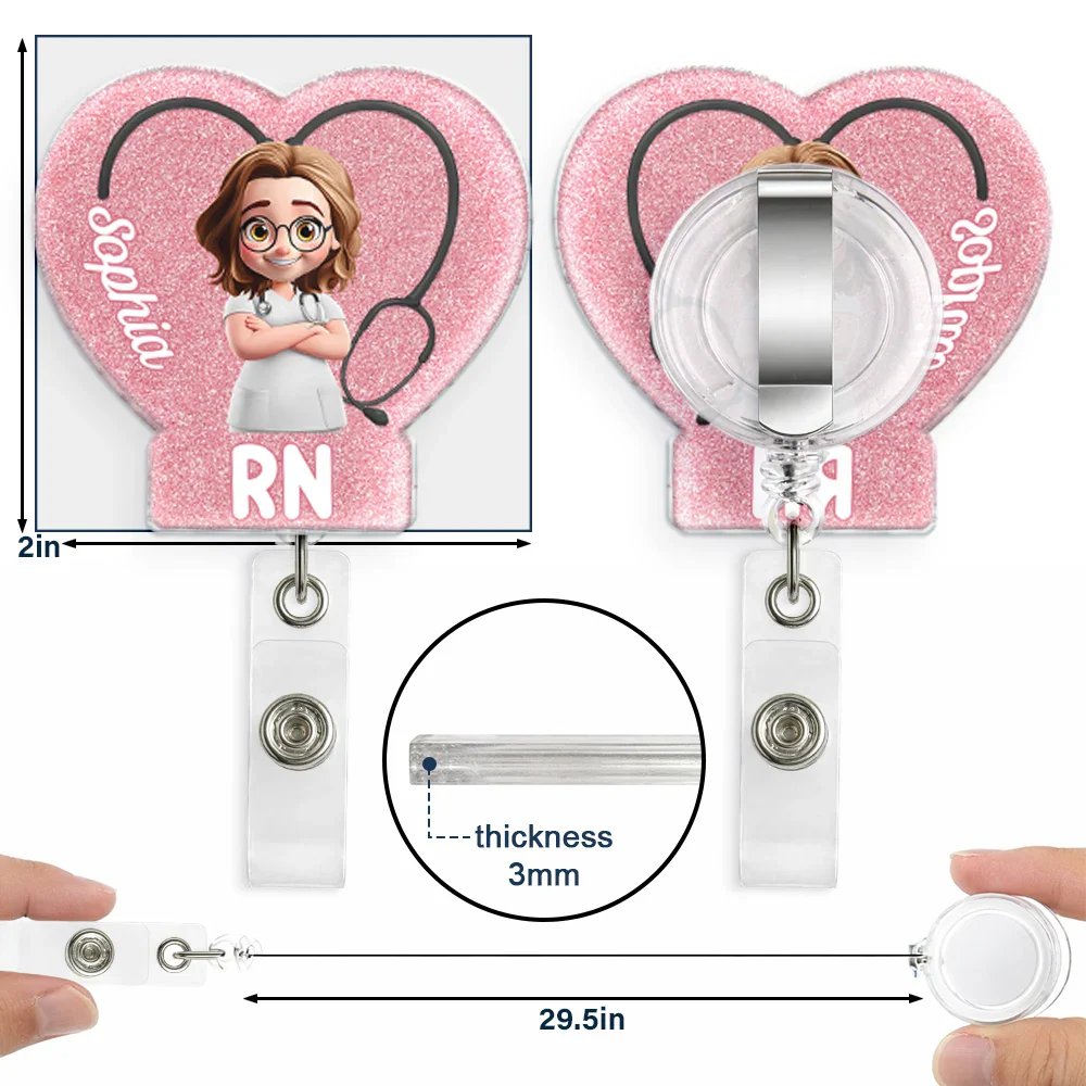 3D Effect Nurse Job Title Heart - Personalized Badge Reel - Image 5