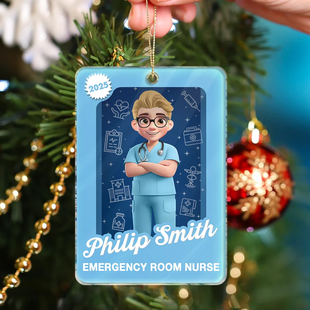 3D Effect Nurse Woman Man Toy Box - Personalized Custom Shaped Acrylic Ornament - Image 4