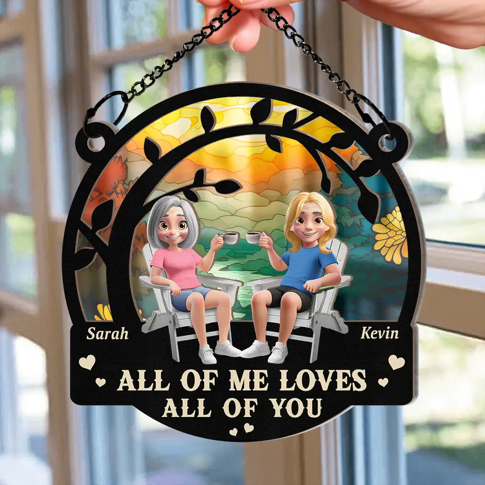 3D Effect Old Couple From Our First Kiss - Personalized Window Hanging Suncatcher Ornament - Image 2