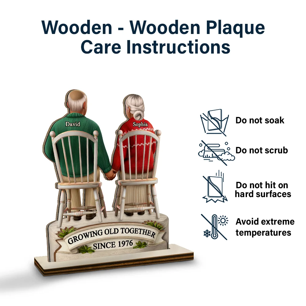 3D Effect Old Couple Growing Old Together - Personalized Custom Shaped 2-Layered Wooden Plaque - Image 6
