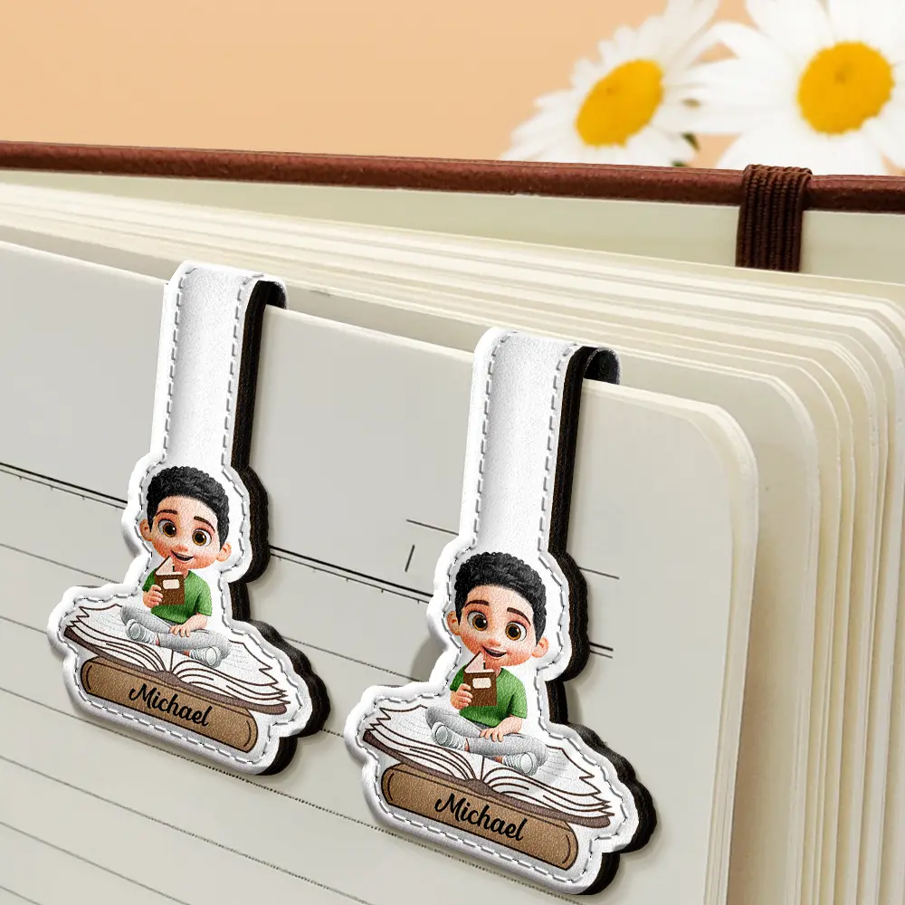 3D Effect Reading Woman Man Kid Family - Personalized Custom Shaped Leather Magnetic Bookmark - Image 5
