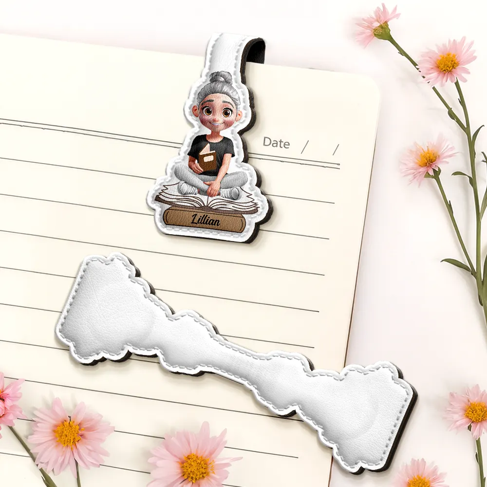 3D Effect Reading Woman Man Kid Family - Personalized Custom Shaped Leather Magnetic Bookmark - Image 6