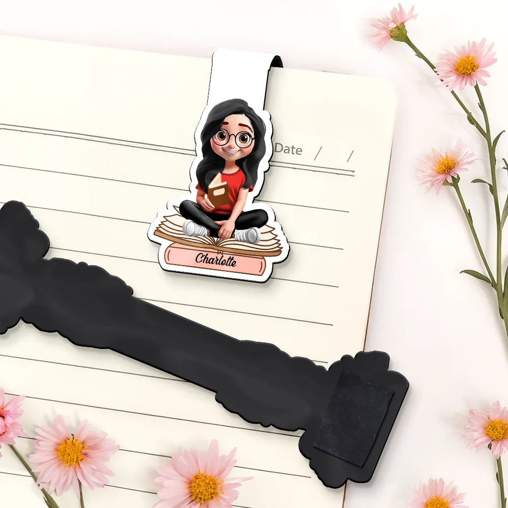 3D Effect Reading Woman Man Kid Family - Personalized Custom Shaped Magnetic Bookmark Clip - Image 5