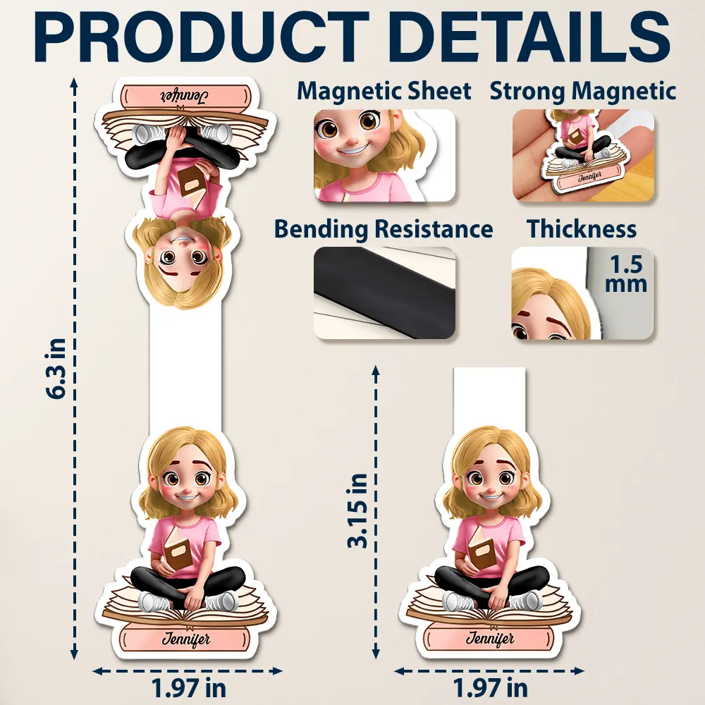 3D Effect Reading Woman Man Kid Family - Personalized Custom Shaped Magnetic Bookmark Clip - Image 6