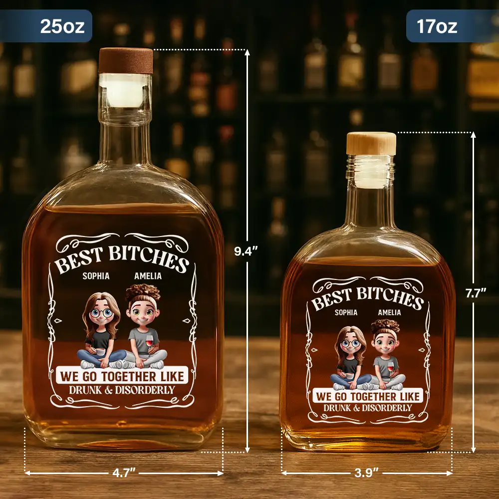 3D Effect Sitting Besties We Go Together - Personalized Whiskey Bottle - Image 5
