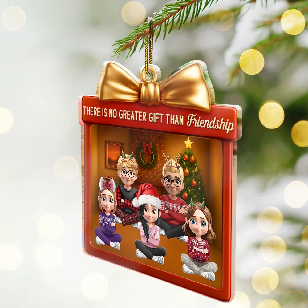 3D Effect Sitting There Is No Greater Gift Than Friendship - Personalized Custom Shaped Acrylic Ornament - Image 2