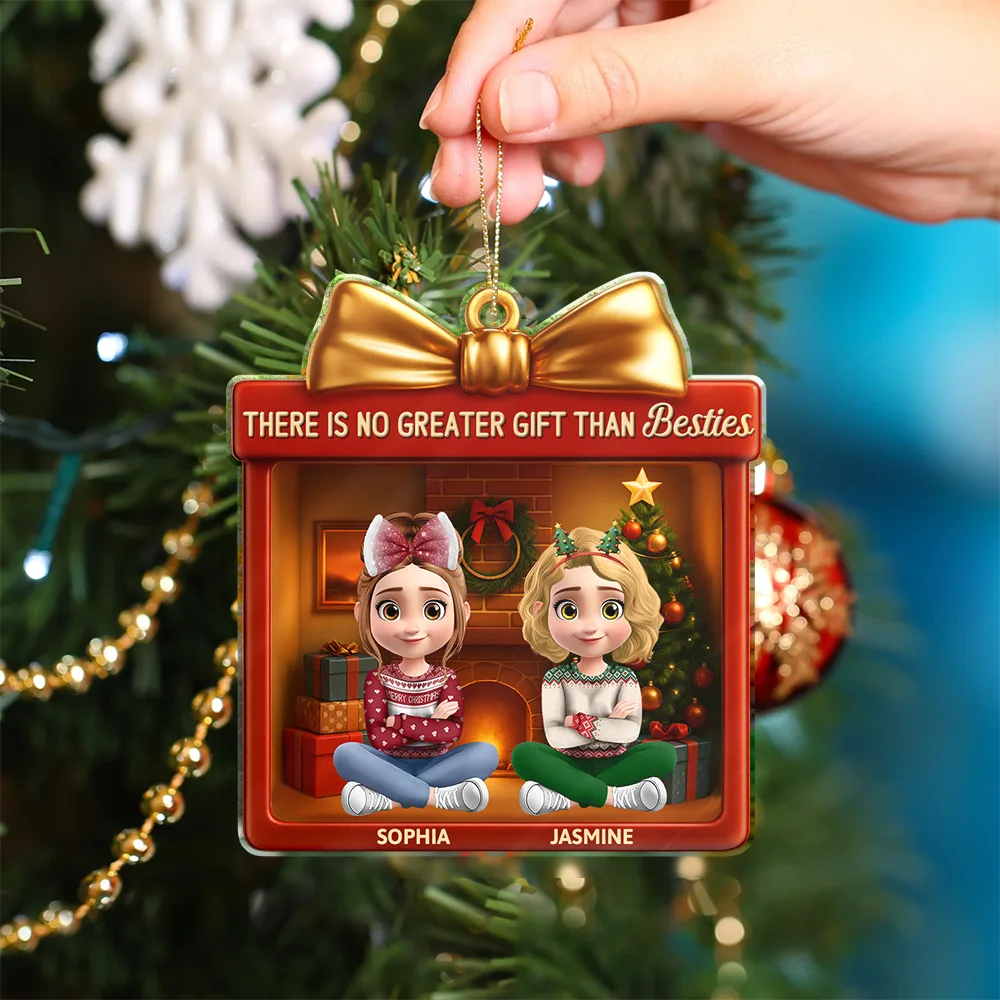 3D Effect Sitting There Is No Greater Gift Than Friendship - Personalized Custom Shaped Acrylic Ornament - Image 4