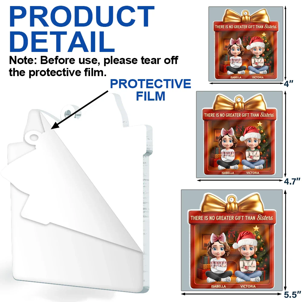 3D Effect Sitting There Is No Greater Gift Than Friendship - Personalized Custom Shaped Acrylic Ornament - Image 6