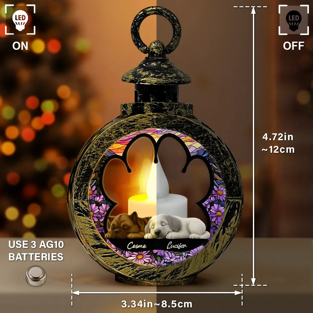 3D Effect Sleeping Dog - Personalized Candlelight Lantern Ornament - Image 3
