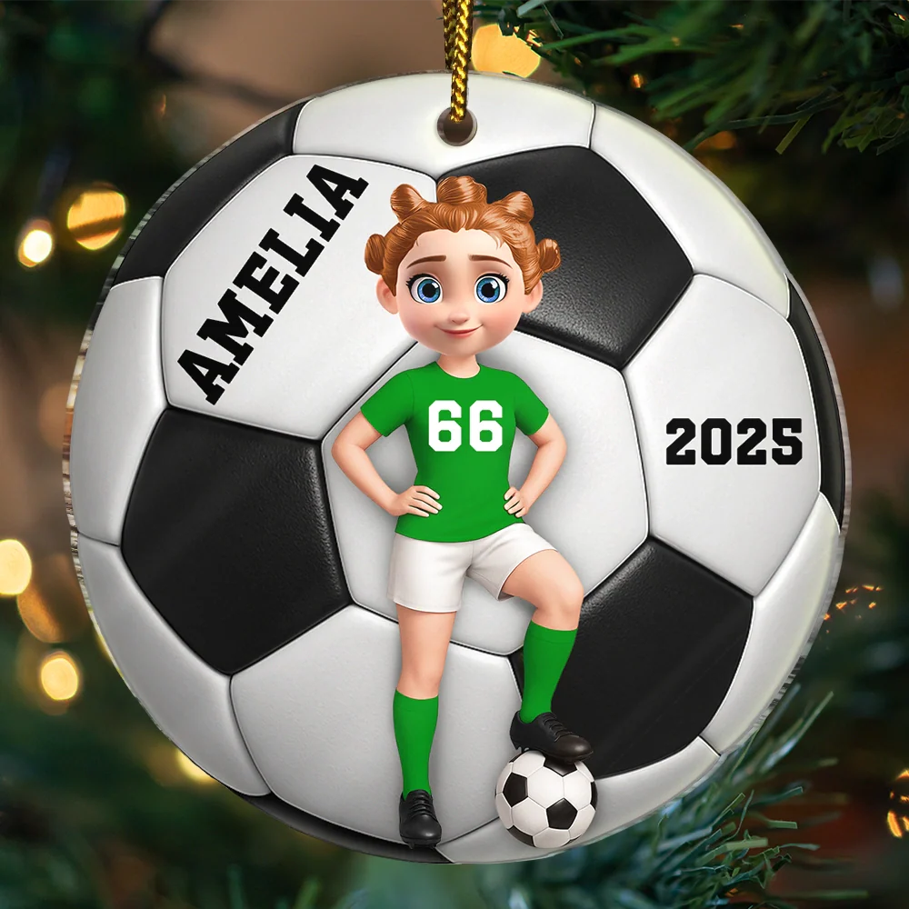3D Effect Soccer Girl Boy - Personalized Custom Shaped Acrylic Ornament - Image 4