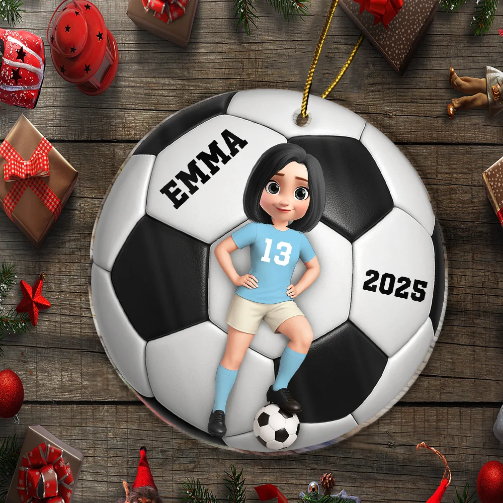 3D Effect Soccer Girl Boy - Personalized Custom Shaped Acrylic Ornament - Image 6
