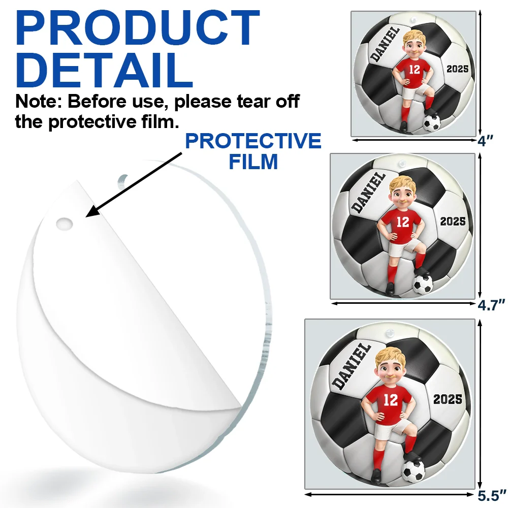 3D Effect Soccer Girl Boy - Personalized Custom Shaped Acrylic Ornament - Image 7
