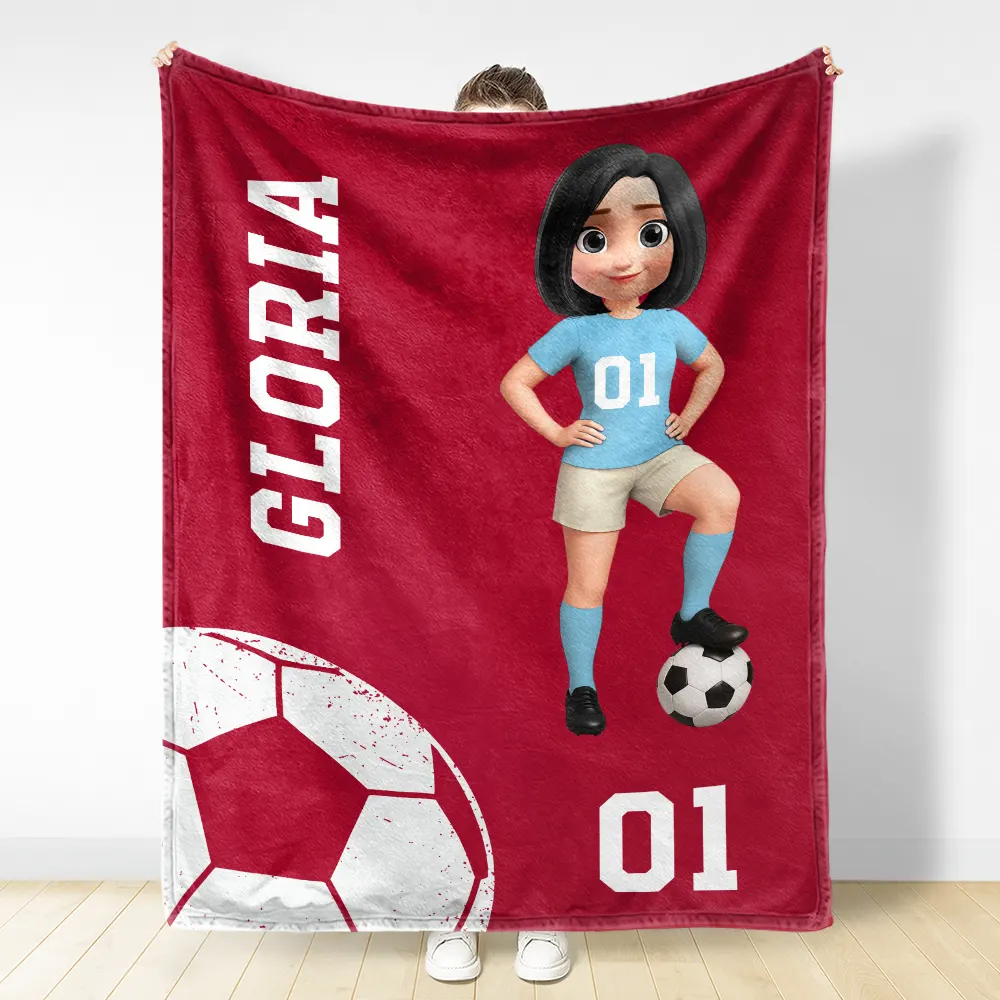 3D Effect Soccer Girl Boy - Personalized Fleece Blanket, Sherpa Blanket - Image 3