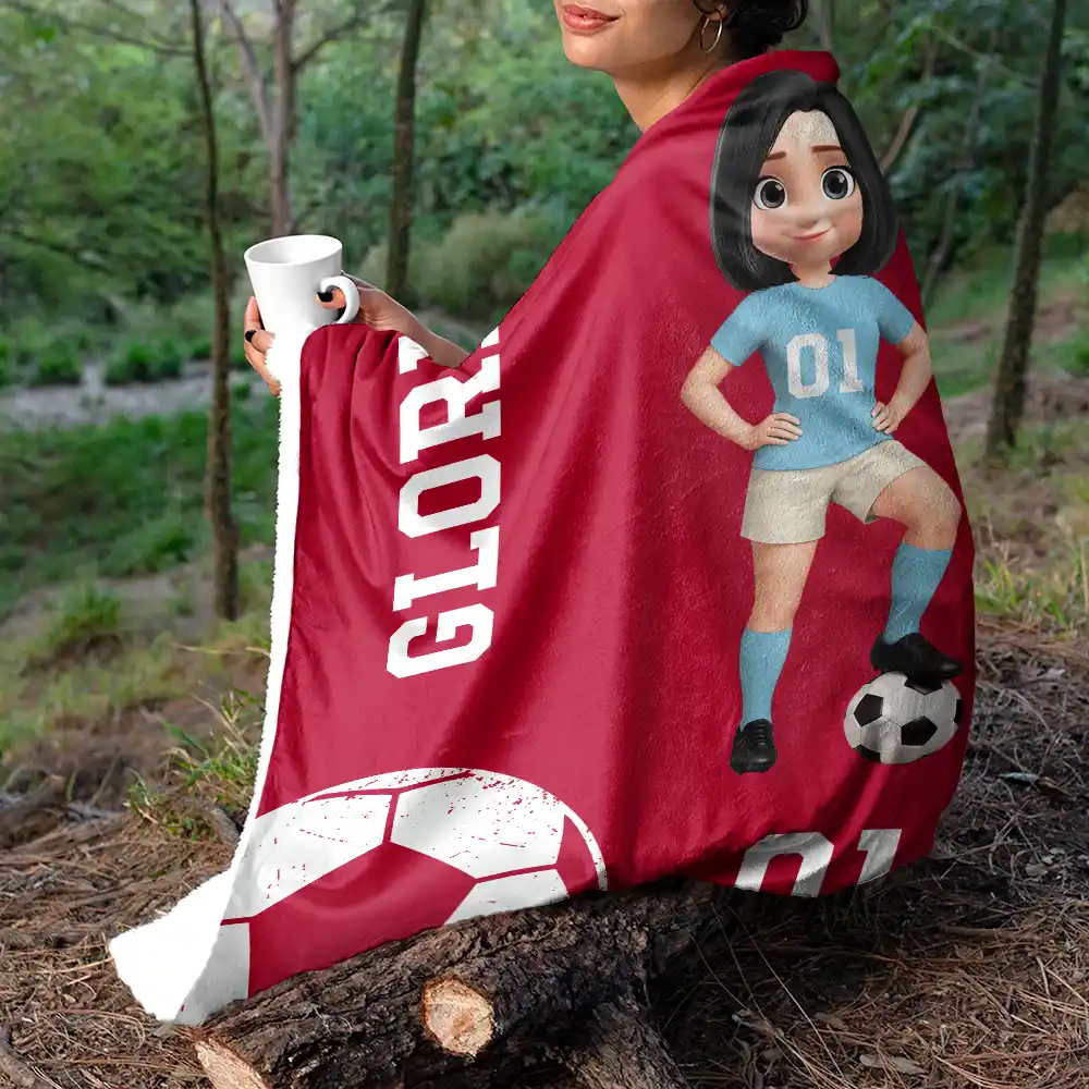 3D Effect Soccer Girl Boy - Personalized Fleece Blanket, Sherpa Blanket - Image 5