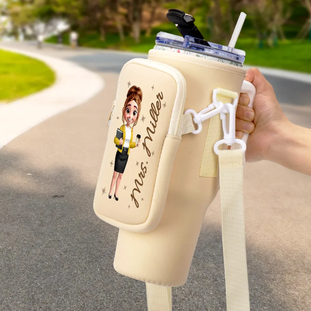 3D Effect Teacher Name - Personalized Bottle Carrier Bag - Image 2