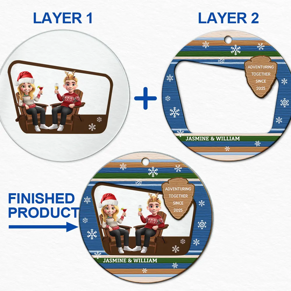 3D Effect Travel Couple Adventure Together Since - Personalized 2-Layered Mix Ornament - Image 6