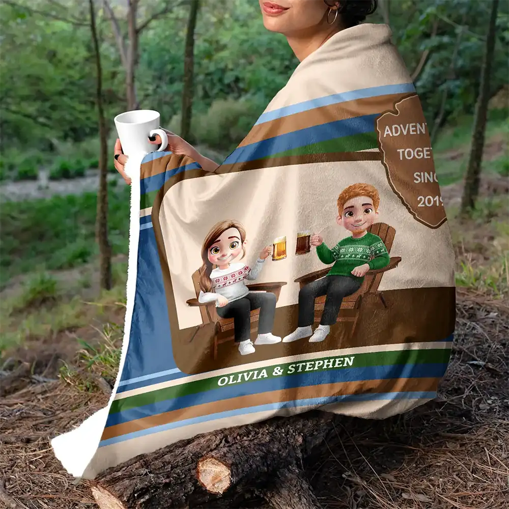 3D Effect Travel Couple Adventure Together Since - Personalized Fleece Blanket, Sherpa Blanket - Image 5