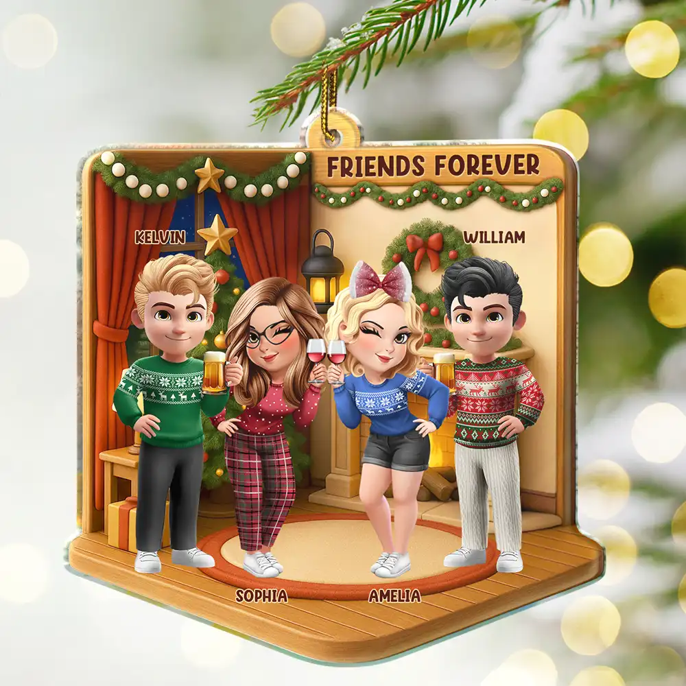 3D Effect Turban Besties Forever Christmas - Personalized Custom Shaped Acrylic Ornament - Image 2