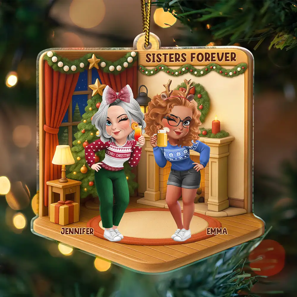 3D Effect Turban Besties Forever Christmas - Personalized Custom Shaped Acrylic Ornament - Image 3