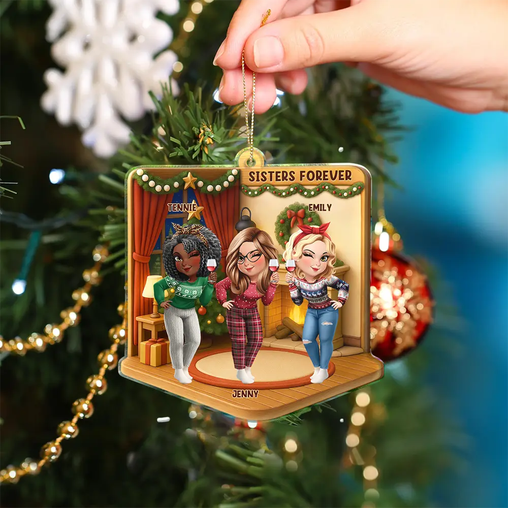 3D Effect Turban Besties Forever Christmas - Personalized Custom Shaped Acrylic Ornament - Image 4