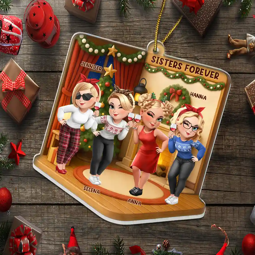 3D Effect Turban Besties Forever Christmas - Personalized Custom Shaped Acrylic Ornament - Image 5