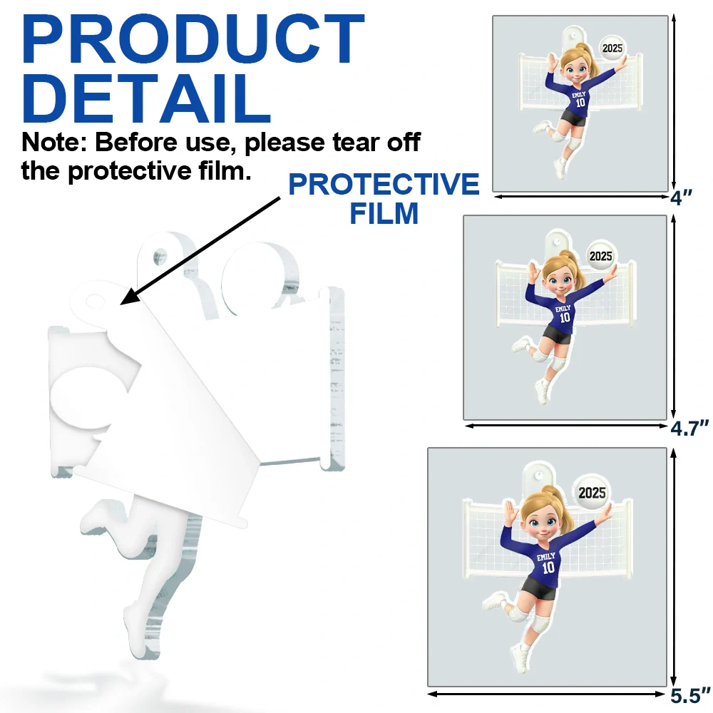 3D Effect Volleyball Girl - Personalized Custom Shaped Acrylic Ornament - Image 6