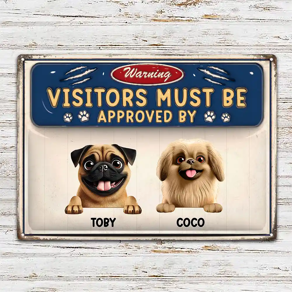3D Effect Warning Visitors Must Be Approved - Personalized Classic Metal Signs - Image 2